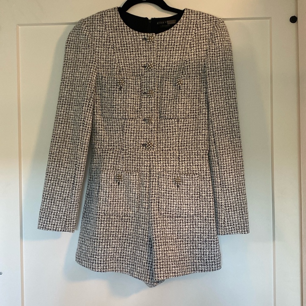 Alice and Olivia Black and White Houndstooth Shiloh Romper